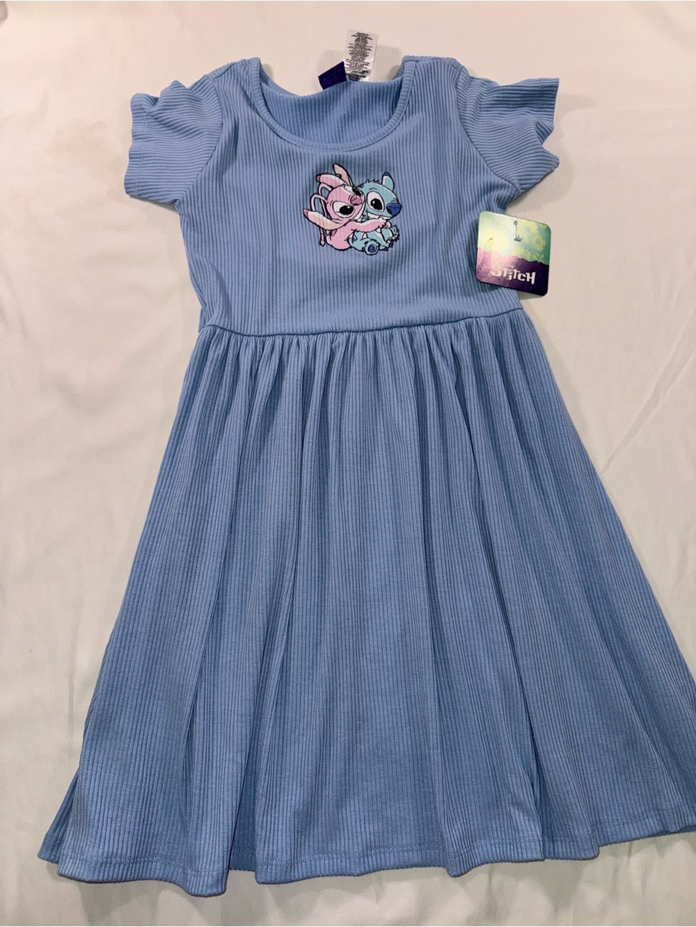 Disney Light Blue Ribbed Girls' Dress with Character Patch